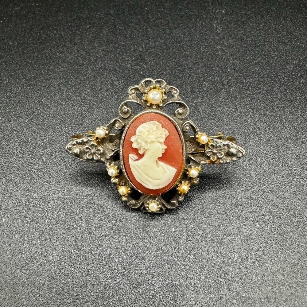 Very Old Vintage Carved Shell Cameo Scarf Clip